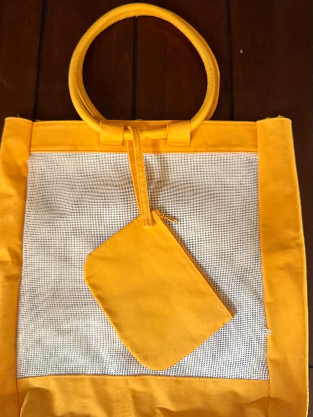 Estee Lauder Yellow Ring-Handle Tote with Matching Pouch